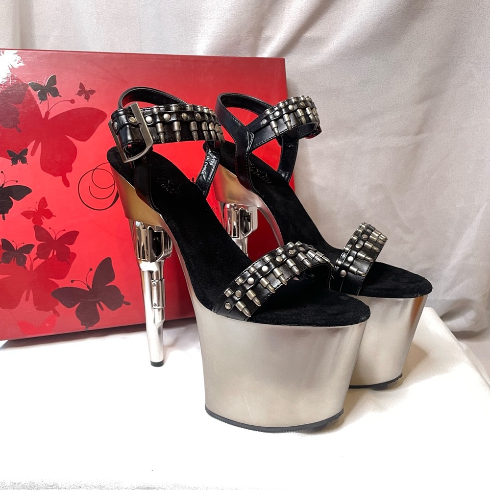SOLD Studded Black and Silver Platform Heels